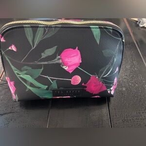 Ted Baker Black and Pink Floral Cosmetic Bag